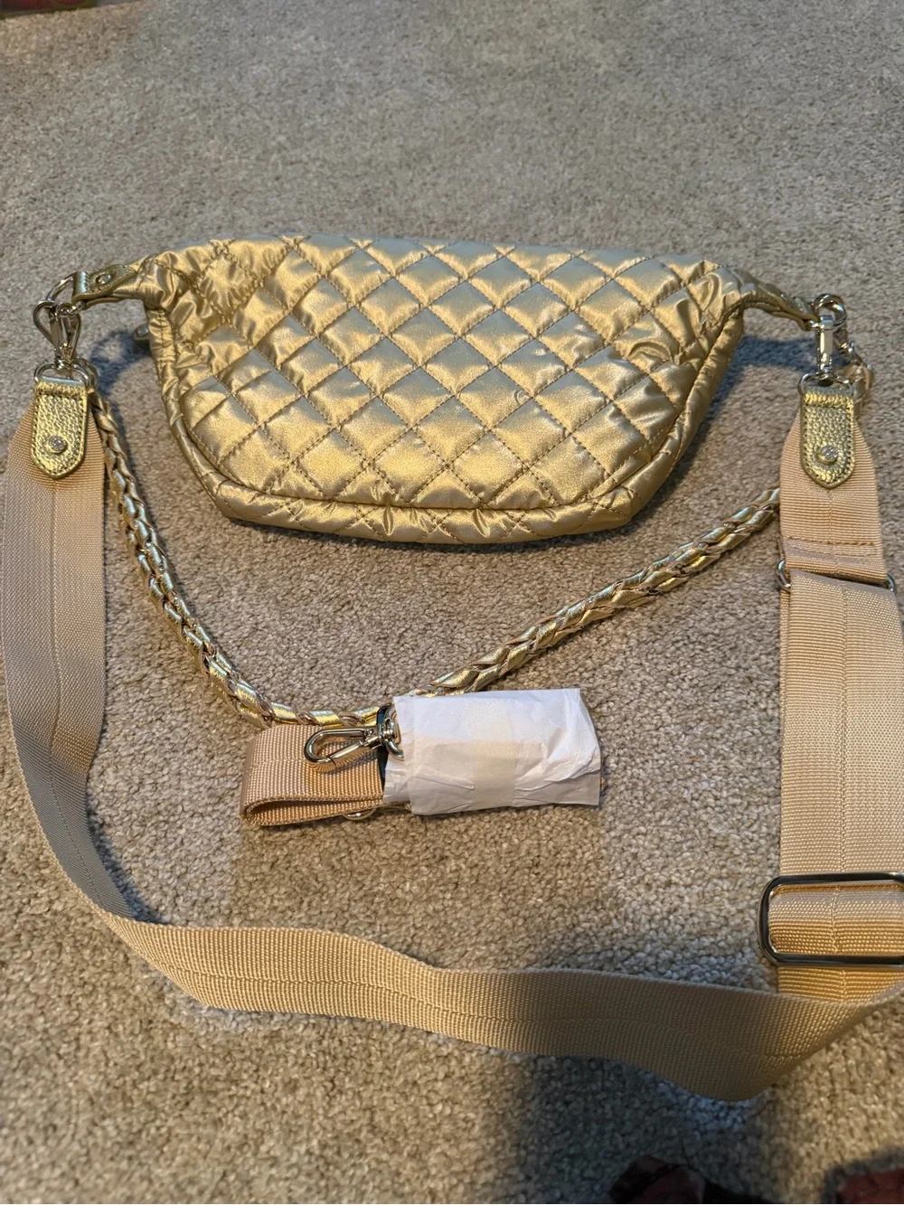 MZ Wallace Gold Quilted Belt Bag / Crossbody Sling – Metallic Gold - Picture 7 of 7